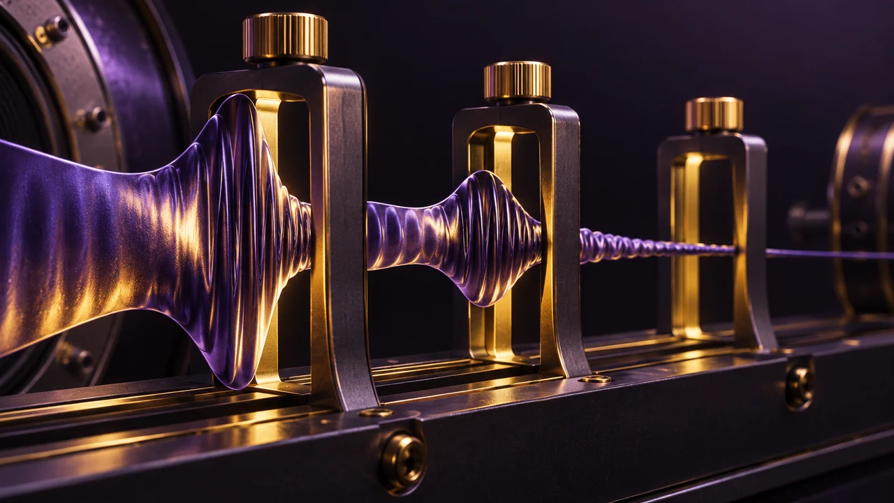 Violet waveform passing through gold envelope-shaping gates